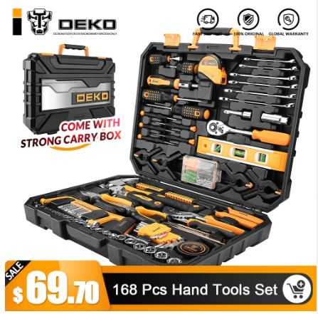 DEKO 168 шт. ручной инструмент набор общие бытовые ручной набор инструментов с пластик Toolbox чехол для хранения отвертка с гаечным ключом